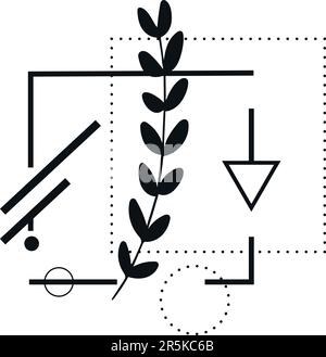 Abstrakte botanische Tätowierung mit geometrischen Elementen auf weißem Hintergrund. Vektordarstellung Stock Vektor