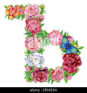 Aquarelle Blumen, isoliert handgezeichnet, Hochzeitsdesign, kyrillisches russisches Alphabet 28 Stockfoto