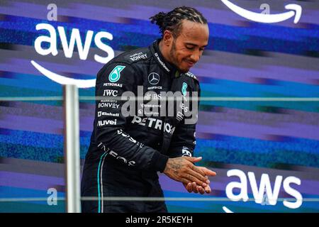 Barcelona, Spanien. 04. Juni 2023. Lewis Hamilton (UK), Mercedes AMG Petronas F1 Team W14 während des Rennen F1 Grand Prix von Spanien auf dem Circuit de Barcelona-Catalunya am 4. Juni 2023 in Barcelona, Spanien. (Foto: Sergio Ruiz/PRESSIN) Kredit: PRESSINPHOTO SPORTS AGENCY/Alamy Live News Stockfoto