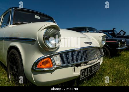 Ford Anglia. Oldtimer-Treffen auf Hanley Farm, Chepstow. Stockfoto