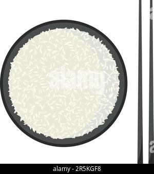 Reisschale mit Stäbchen, flacher Symbolvektor. Stock Vektor