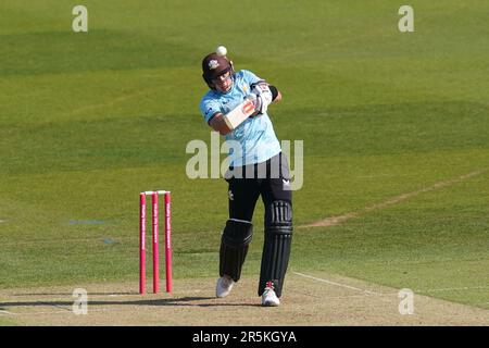 Surreys Jamie Smith schlägt während des Vitality Blast T20-Spiels am Spitfire Ground in Canterbury. Foto: Sonntag, 4. Juni 2023. Stockfoto