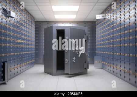 Safe in einem Schließfach einer Bank. Konzept der Sicherheit und Einsparung. 3D Abbildung Stockfoto