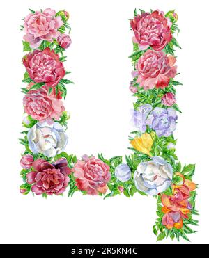 Aquarelle Blumen, isoliert handgezeichnet, Hochzeitsdesign, kyrillisches russisches Alphabet 24 Stockfoto