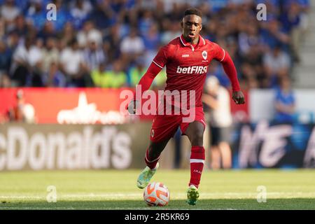 Genk, Belgien. 04. Juni 2023. GENK, BELGIEN - JUNI 4: Mandela Keita vom Royal Antwerp FC läuft mit dem Ball während des Jupiler Pro League-Spiels zwischen KRC Genk und Royal Antwerpen in der Cegeka Arena am 4. Juni 2023 in Genk, Belgien (Foto von Joris Verwijst/Orange Pictures). Guthaben: Orange Pics BV/Alamy Live News Stockfoto