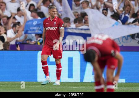 Genk, Belgien. 04. Juni 2023. GENK, BELGIEN - JUNI 4: Toby Alderweireld vom Royal Antwerpen FC sieht während des Spiels der Jupiler Pro League zwischen KRC Genk und Royal Antwerpen am 4. Juni 2023 in der Cegeka Arena in Genk, Belgien deprimiert aus (Foto von Joris Verwijst/Orange Pictures). Guthaben: Orange Pics BV/Alamy Live News Stockfoto