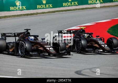 16 NISSANY Roy (isr), PHM Racing by Charouz, Dallara F2, Action 17 BENAVIDES Brad (Spa), PHM Racing by Charouz, Dallara F2, Action während der 6. Runde der FIA Formel-2-Meisterschaft 2023 vom 2. Bis 4. Juni 2023 auf dem Circuit de Barcelona-Catalunya in Montmelo, Spanien – Photo Xavi Bonilla/DPPI Stockfoto