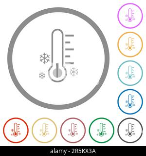 Thermometer Frosty Temperature flache Farbsymbole in runden Konturen auf weißem Hintergrund Stock Vektor