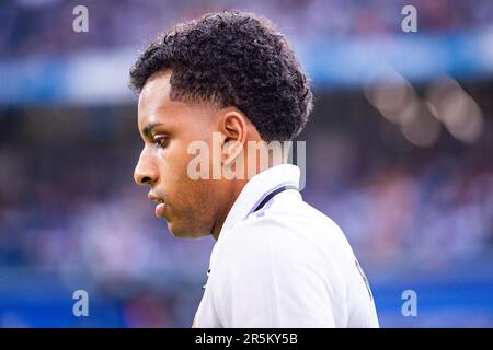 Madrid, Spanien. 04. Juni 2023. Rodrygo of Real Madrid im Bernabeu Stadion vor dem Fußballspiel zwischen&#XA;Real Madrid und Athletic Club Bilbao&#XA;gültig für den Spieltag 38 der ersten spanischen Liga, die La Liga am Sonntag, den 04. Juni 2023 in Madrid gefeiert hat. Guthaben: Live Media Publishing Group/Alamy Live News Stockfoto