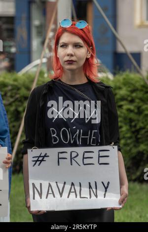 Oppositionsorientierte Russen bei einem Treffen zur Unterstützung von Alexej Navalny in Sofia, Bulgarien Stockfoto