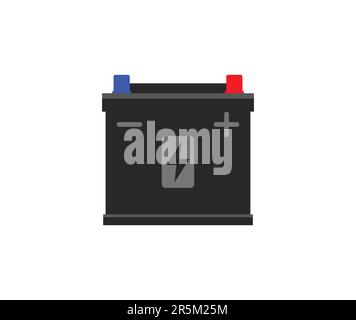 Einfaches Autobatteriensymbol mit roten blauen Klemmen und Blitzsymbol-Vektor auf weißem Hintergrund isoliert Stock Vektor