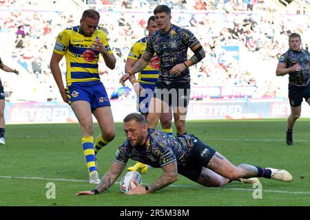 Newcastle, Großbritannien. 4. Juni 2023. Betfred Super League Rugby, Magic Weekend, St James Park, Newcastle, Sonntag, 4. Juni 2023, Hull FC gewinnt Warrington Wolves, Ergebnis 30 zu 18, UK Guthaben: Robert Chambers/Alamy Live News Stockfoto