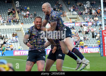 Newcastle, Großbritannien. 4. Juni 2023. Betfred Super League Rugby, Magic Weekend, St James Park, Newcastle, Sonntag, 4. Juni 2023, Hull FC gewinnt Warrington Wolves, Ergebnis 30 zu 18, UK Guthaben: Robert Chambers/Alamy Live News Stockfoto