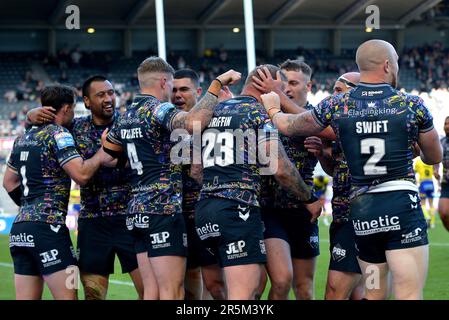 Newcastle, Großbritannien. 4. Juni 2023. Betfred Super League Rugby, Magic Weekend, St James Park, Newcastle, Sonntag, 4. Juni 2023, Hull FC gewinnt Warrington Wolves, Ergebnis 30 zu 18, UK Guthaben: Robert Chambers/Alamy Live News Stockfoto