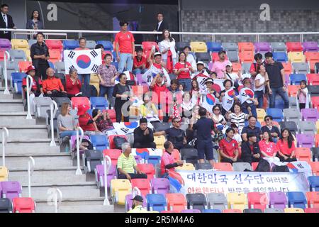 Santiago del Estero, Argentinien. 4. Juni 2023. Fans Südkoreas während des Viertelfinalspiels der FIFA U20 im Madres de Ciudades Stadion ( Kredit: Néstor J. Beremblum/Alamy Live News Stockfoto