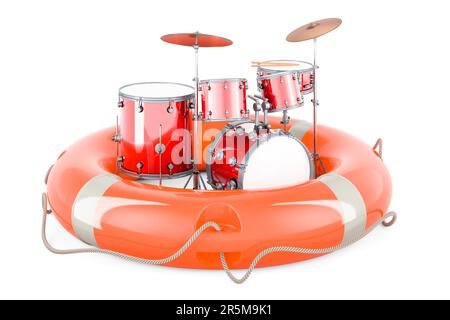 Trommelkit mit Rettungsband, 3D-Rendering isoliert auf weißem Hintergrund Stockfoto