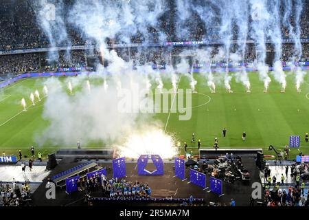 Neapel, Italien. 04. Juni 2023. Die Spieler aus Neapel feiern den Sieg der italienischen Meisterschaft Serie A im Diego Armando Maradona Stadion in Neapel (Italien) am 4. Juni 2023. Kredit: Insidefoto di andrea staccioli/Alamy Live News Stockfoto