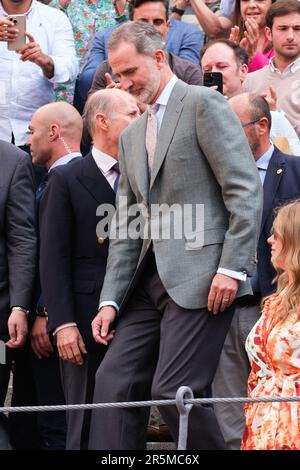 Madrid, Spanien. 04. Juni 2023. König Felipe VI. Von Spanien nimmt an den Stierkämpfen „Corrida de la Prensa“ in der Stierkampfarena Las Ventas in Madrid Teil. (Foto: Atilano Garcia/SOPA Images/Sipa USA) Guthaben: SIPA USA/Alamy Live News Stockfoto