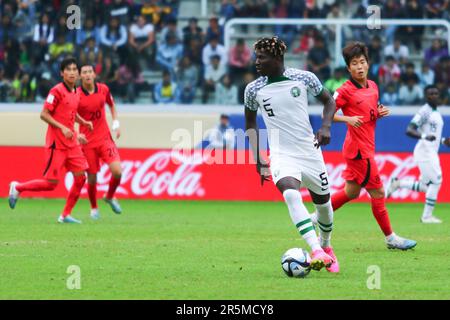 Santiago del Estero, Argentinien. 4. Juni 2023. Abel Ogwuche aus Nigeria während des Viertelfinalspiels der FIFA-Weltmeisterschaft U20 im Madres de Ciudades Stadium ( Kredit: Néstor J. Beremblum/Alamy Live News Stockfoto