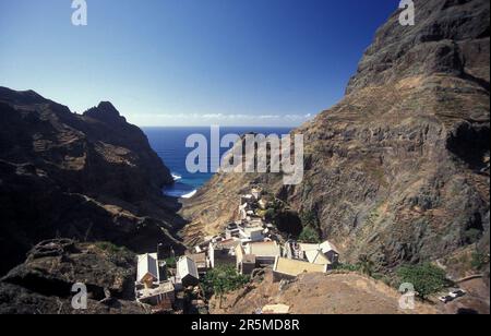 Die Landschaft im Dorf Fontainhas in der Nähe der Stadt Ponta do Sol auf der Insel Santo Antao auf den Kap-verdischen Inseln in Afrika. Kap Verde Stockfoto