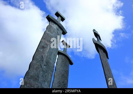 Drei Schwerter in den Felsen bei Hafrsfjord Stockfoto