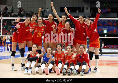 Nippongaishi Hall, Aichi, Japan. 3. Juni 2023. China Team Group, 3. JUNI 2023 - Volleyball : FIVB Volleyball Nations League 2023 Women's Preliminary Round between China - Netherlands in Nippongaishi Hall, Aichi, Japan. Kredit: YUTAKA/AFLO SPORT/Alamy Live News Stockfoto