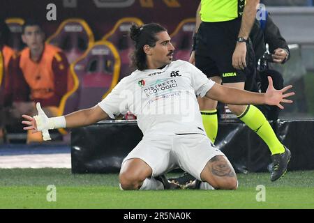 Stadio Olimpico, Rom, Italien. 4. Juni 2023. Serie A Fußball; Rom gegen Spezia; Dimitrios Nikolaou von Spezia feiert sein Tor für 0-1 in der 6.-minütigen Ausgabe: Action Plus Sports/Alamy Live News Stockfoto