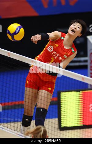 Nippongaishi Hall, Aichi, Japan. 3. Juni 2023. Yuan Xinyue (CHN), 3. JUNI 2023 - Volleyball : FIVB Volleyball Nations League 2023 Women's Preliminary Round between China - Netherlands in Nippongaishi Hall, Aichi, Japan. Kredit: YUTAKA/AFLO SPORT/Alamy Live News Stockfoto