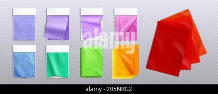 Realistisches Muster für Vektorfarbe des Stoffmusters. farbmodell für 3D-Kartenschablone mit Textilmöbeln für den Innenraum. Markenpalletpräsentation für Moodboard isolierte gelbe Etikettenabbildung Stock Vektor