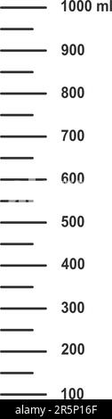 Waage mit 1 l oder 1000 ml Flüssigkeitsvolumen zum Kochen von Messbechern oder Chemiekolben, isoliert auf weißem Hintergrund. Grafische Vektordarstellung. Stock Vektor