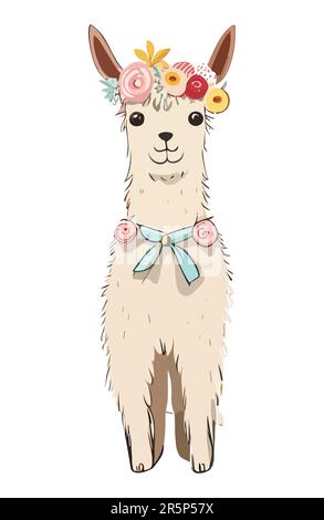 Süßer Cartoon Lama-Alpaka-Vektor-Cartoon isoliert. Stock Vektor