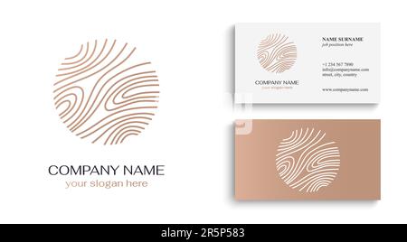 Baumlinie Logo. Muster von Baumwuchsringen. Muster welliger Holzlinien. Für Business Design, Kosmetik, Landwirtschaft, Ökologie, Spa, Gesundheit, Yoga-Zentrum Stock Vektor