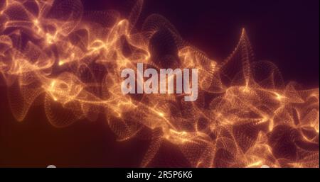 Orangefarbene Energiewellen aus futuristischen High-Tech-Netzpartikeln mit leuchtendem Hintergrund. Stockfoto
