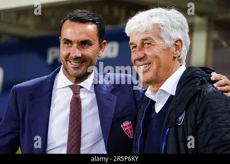 Gewiss Stadium, Bergamo, Italien, 04. Juni 2023, Die Chefkutsche Gian Piero Gasperini (Atalanta BC) und die Chefkutsche Raffaele Palladino (AC Monza) dur Stockfoto