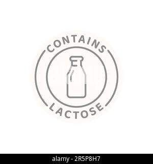Enthält Lactose oder Molkereivektorlinienetikett. Allergenabzeichen für Lebensmittelzutaten. Stock Vektor