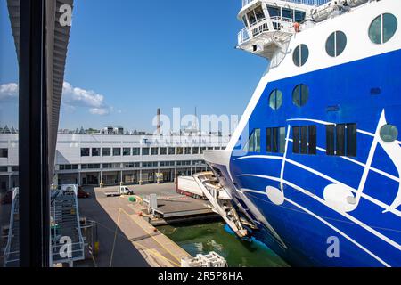 Festgemachte Kreuzfahrtfähre M/S Finlandia von Eckerö Line Reederei in Terminal A, Hafen von Tallinn, Estland Stockfoto