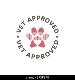 Vektoraufkleberstempel mit tierärztlicher Zulassung. Tierarzt ok mit Herz- und Hundepfoten-Aufdruck. Stock Vektor