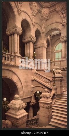 Photochrom Print, 1900, 1890, New York State, Staircase to the Capitol, Albany, N.Y. Stockfoto