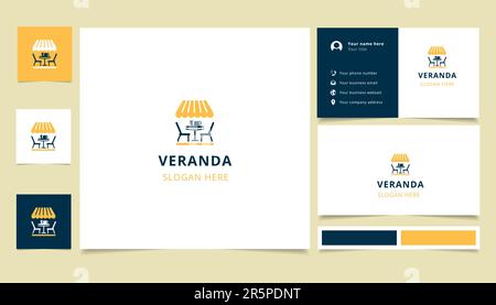 Veranda-Logo mit editierbarem Slogan. Branding-Buch und Visitenkartenvorlage. Stock Vektor