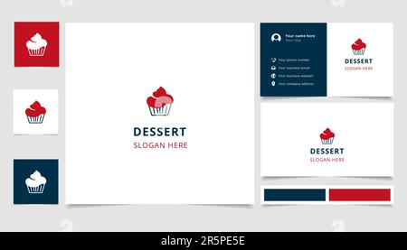 Dessert-Logo mit editierbarem Slogan. Branding-Buch und Visitenkartenvorlage. Stock Vektor