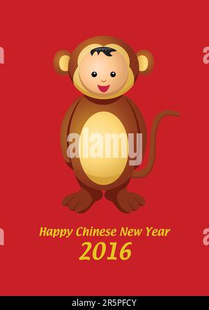 Niedliche Cartoon-Illustration eines Kindes in Affenkostüm für das chinesische Neujahr 2016. Jahr des Affen Stock Vektor