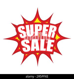 Super-Sale-Text mit Comic-Splash-Symbol Stock Vektor