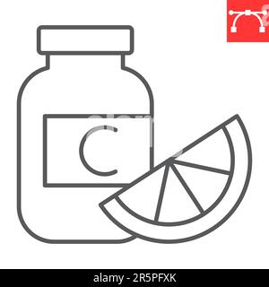 Vitamin-C-Liniensymbol, Supplemente und Gesundheit, Vitamin-C-Flaschenvektorsymbol, Vektorgrafiken, editierbares Konturzeichen, eps 10. Stock Vektor