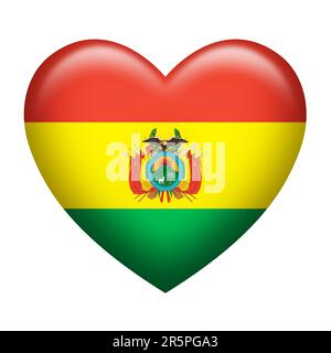 Herzform der Flagge Boliviens isoliert auf weiß Stockfoto