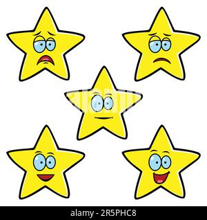 Cartoon-Illustration von Sternen mit unterschiedlichem Ausdruck für Zufriedenheit Stock Vektor
