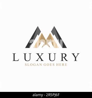 Schwarz und Gold Anfangsbuchstabe M Immobilienlogo auf weißem Hintergrund Stock Vektor