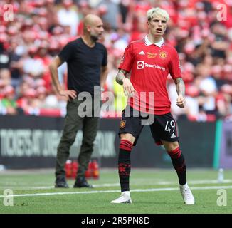 Alejandro Garnacho von Manchester United während des Emirates FA Cup-Finales zwischen Manchester City und Manchester United im Wembley-Stadion, London O. Stockfoto