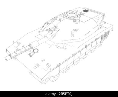 Isoliertes Vektorbild für militärische Konzepte. Militärpanzer. Militärische Ausrüstung. Bauplan eines realistischen Tanks. Detaillierter gepanzerter Wagen. Industriedarstellung. Stock Vektor