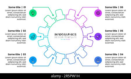 Infografik-Vorlage mit Symbolen und 6 Optionen oder Schritten. Zahnrad. Kann für Workflow-Layout, Diagramm, Banner, webdesign verwendet werden. Vektorgrafik Stock Vektor