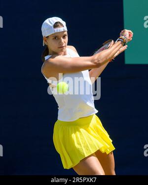 Emiliana Arango (Columbia) spielt in der ersten Qualifikationsrunde der Surbiton Tennis Trophäe. London, den 4. Juni 2023. Stockfoto